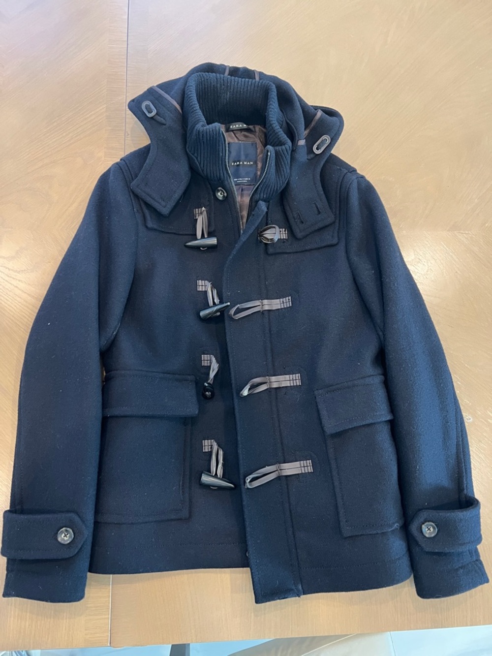 Zara Man Navy Wool Toggle Pea Coat size S. Perfect condition and On Trend!!